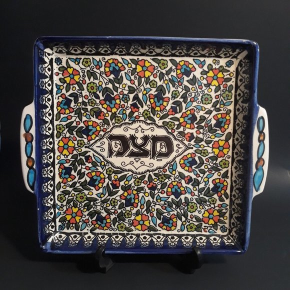 Ceramic Handpainted Shabbat Matzah Plate Platter Israel Passover Armenian 9 x 9 - Picture 1 of 10
